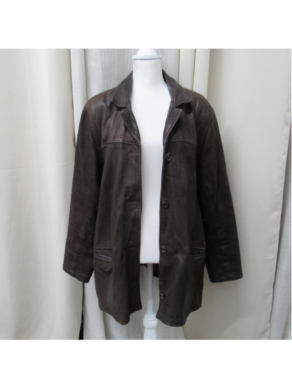 Vintage Oakwood Classic Brown Leather Car Coat Jacket Trench Men XL 90s Grunge